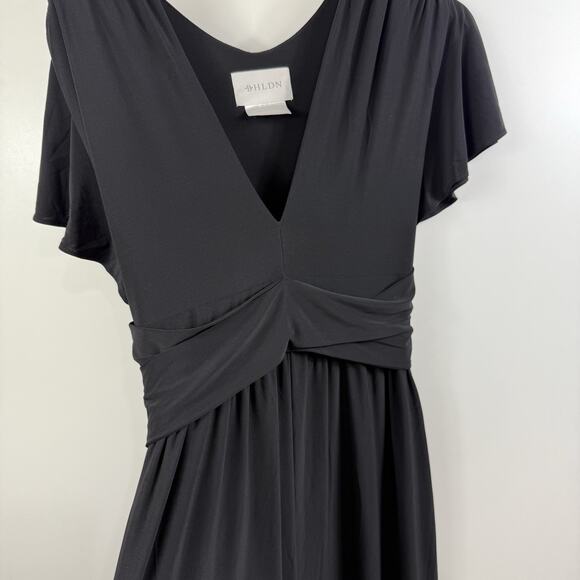 Anthropologie Bhldn Black Maxi Dress Size 18 Flutter Sleeve Tie Belt Stretch - Picture 6 of 15